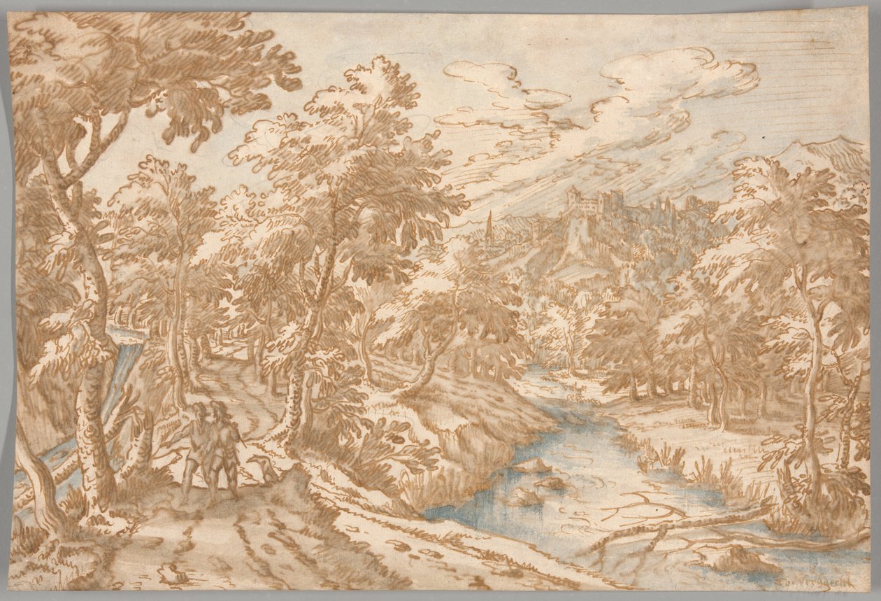 Paesaggio con Due Uomini che Camminano da Tobias Verhaecht