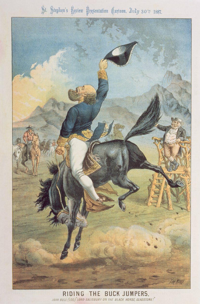 Cavalcando i Buck Jumpers, Lord Salisbury sul cavallo nero, Gladstone, da 