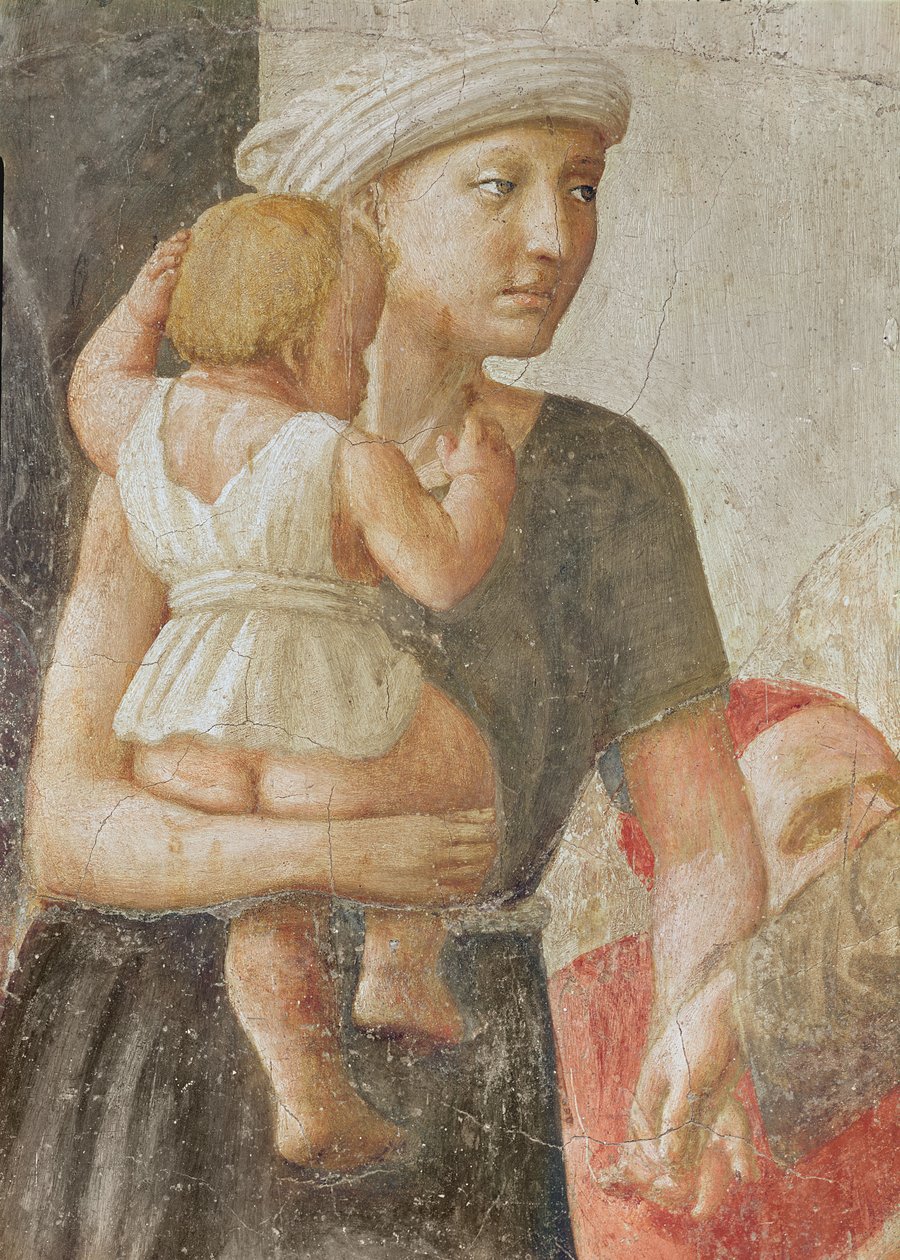 Dettaglio della donna e del bambino, da San Pietro e San Paolo che distribuiscono elemosine, c.1427 (dettaglio) da Tommaso Masaccio