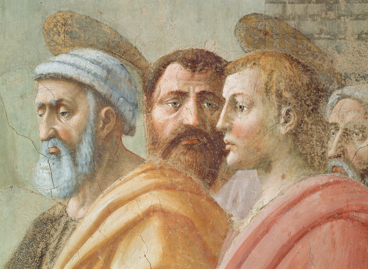San Pietro distribuisce i beni comuni della Chiesa e la morte di Anania: (dettaglio) da Tommaso Masaccio