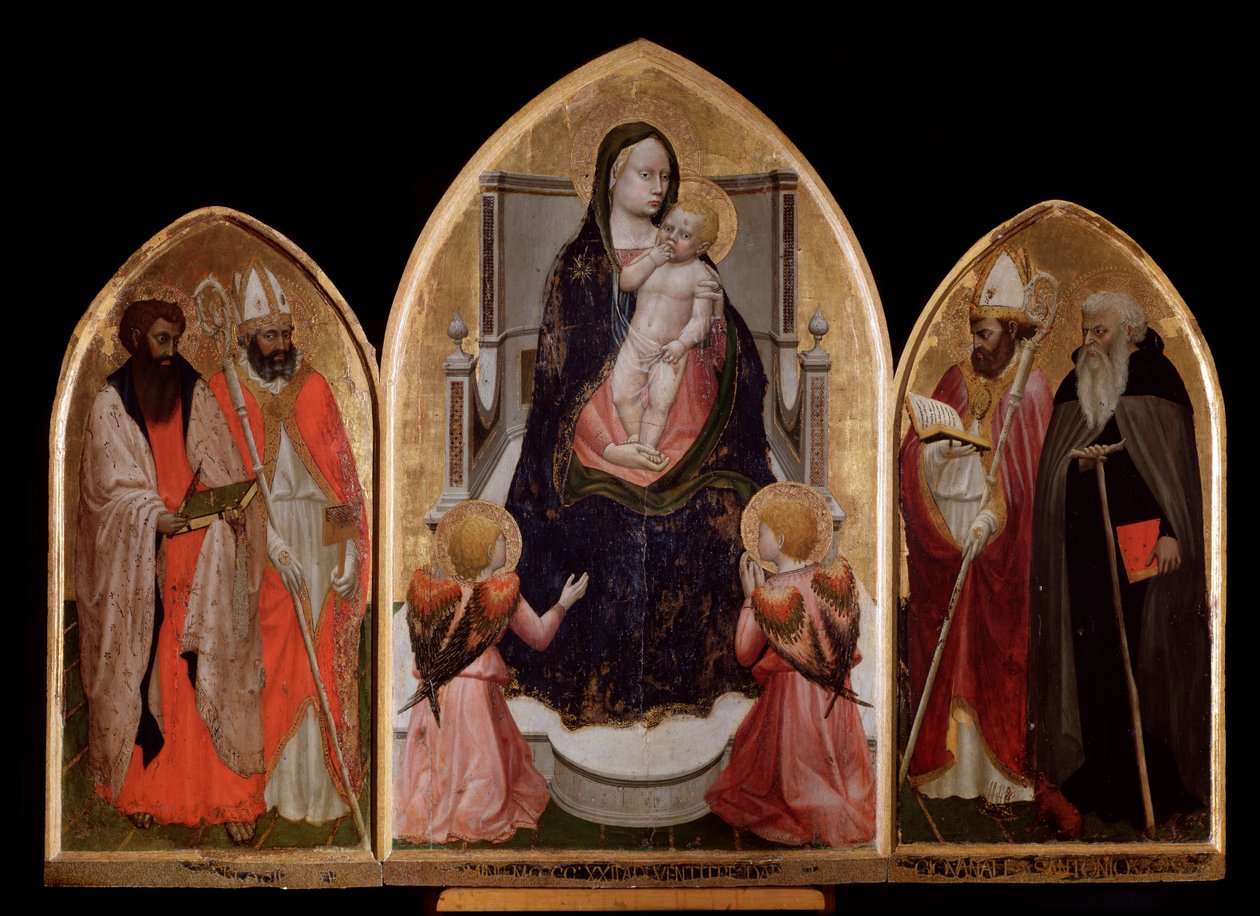Trittico di San Giovenale: Vergine e Bambino, pannello sinistro con San Bartolomeo e San Biagio, e pannello destro con San Giovenale da Tommaso Masaccio