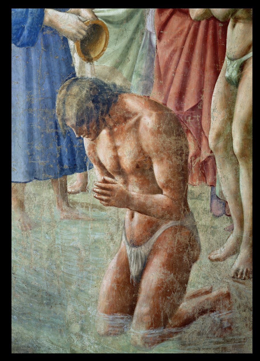 San Pietro battezza i neofiti (dettaglio del neofita) da Tommaso Masaccio