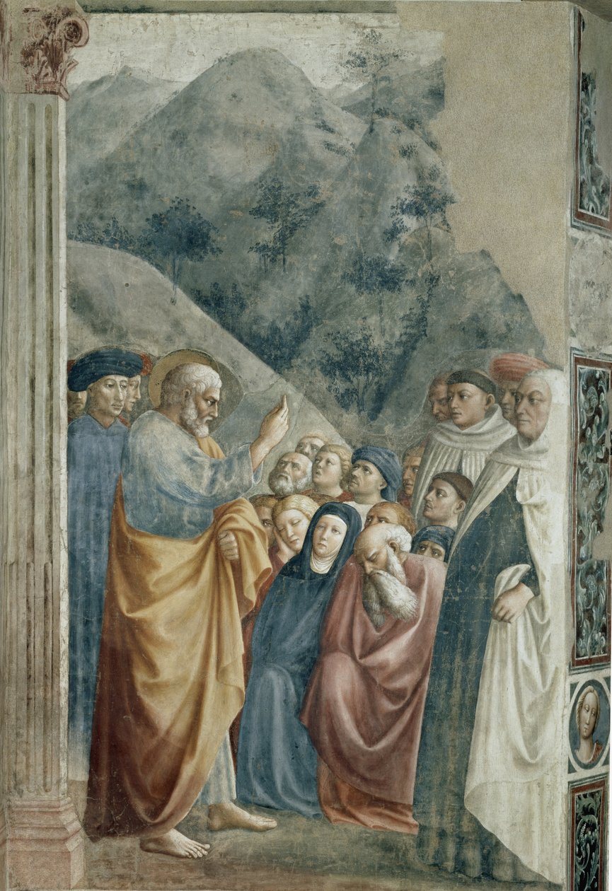 Predicazione di San Pietro - Affresco di Tommaso di Cristoforo Fini detto Masolino da Panicale, circa 1425. Firenze, Chiesa di Santa Maria del Carmine, Cappella Brancacci da Tommaso Masolino da Panicale