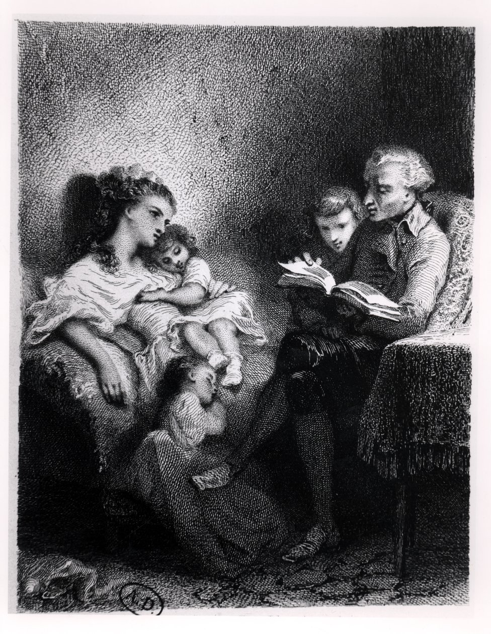 Alphonse de Lamartine legge alla sua famiglia da Tony Johannot