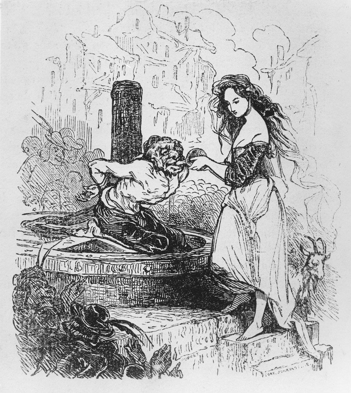 Esmeralda che dà da bere a Quasimodo, illustrazione da 