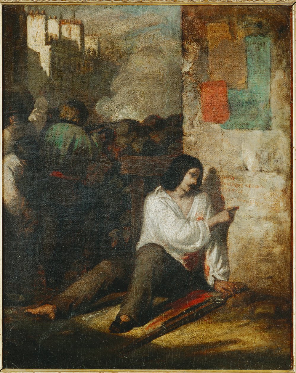 La barricata del 1848, detta anche Il rivoluzionario ferito... (dipinto su tela) da Tony Johannot