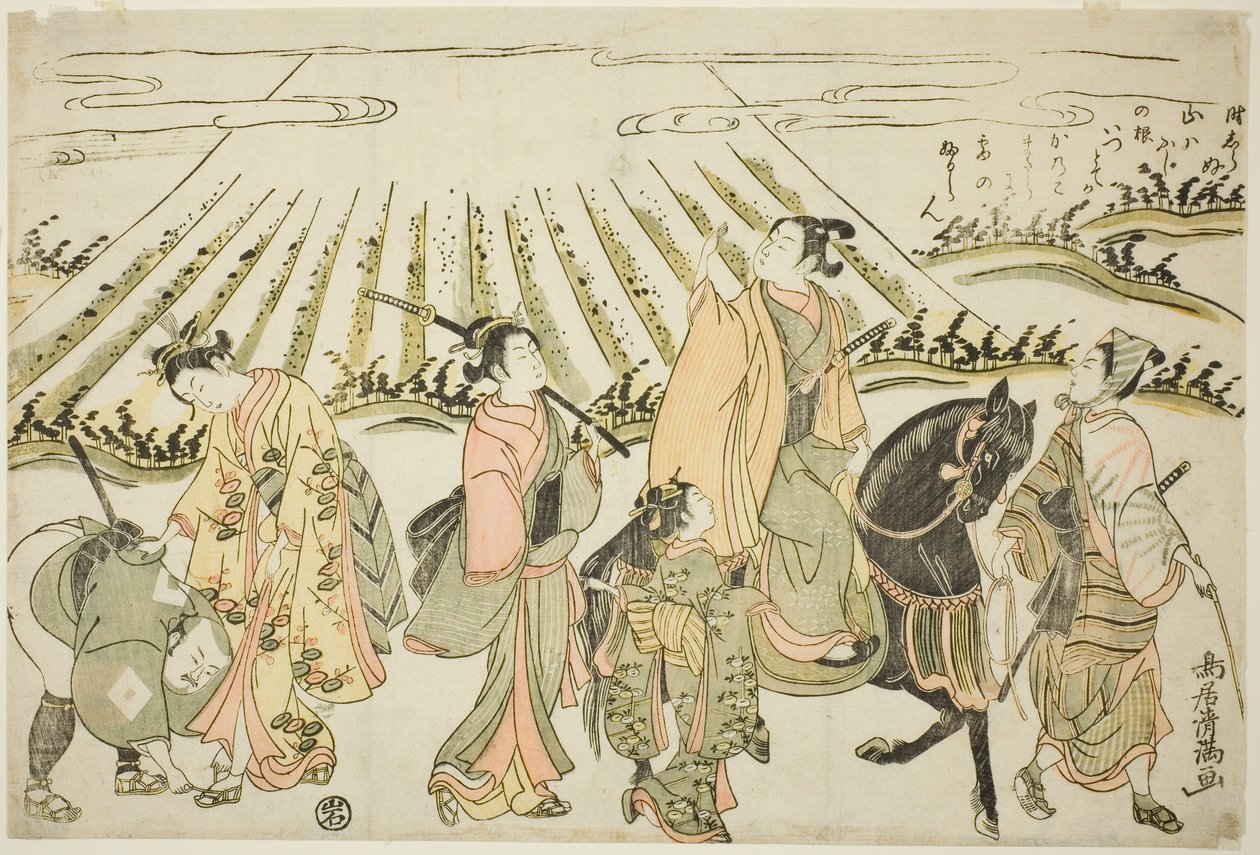 Una parodia del viaggio orientale di Narihira da Torii Kiyomitsu I