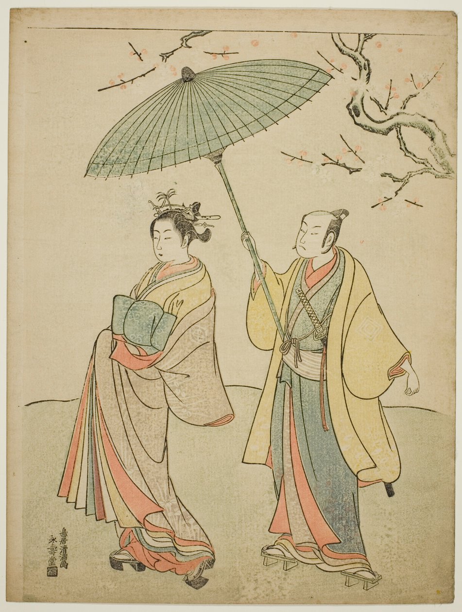 Gli attori Ichikawa Komazo I (L) e Nakamura Matsue I (R) da Torii Kiyomitsu I