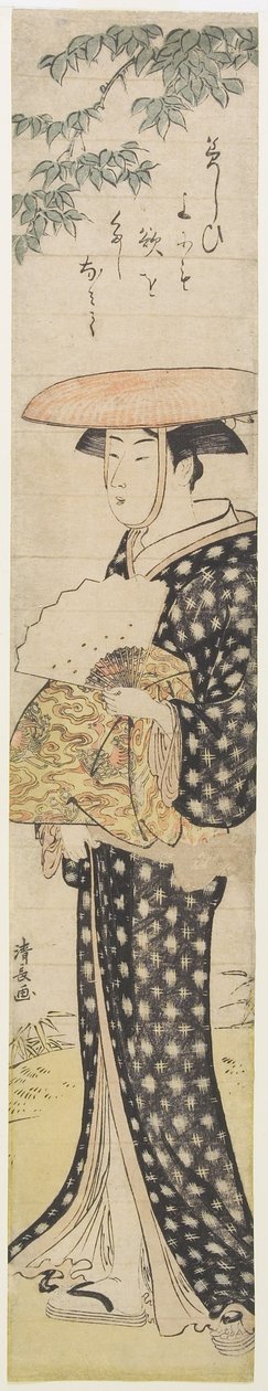 Una donna con cappello che cammina sotto un albero, 1782 da Torii Kiyonaga
