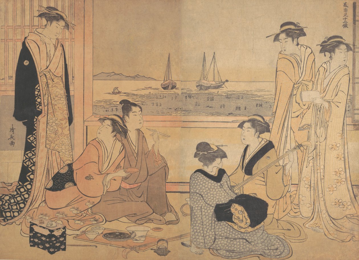 Una Festa di Allegri in una Casa da Tè a Shinagawa da Torii Kiyonaga