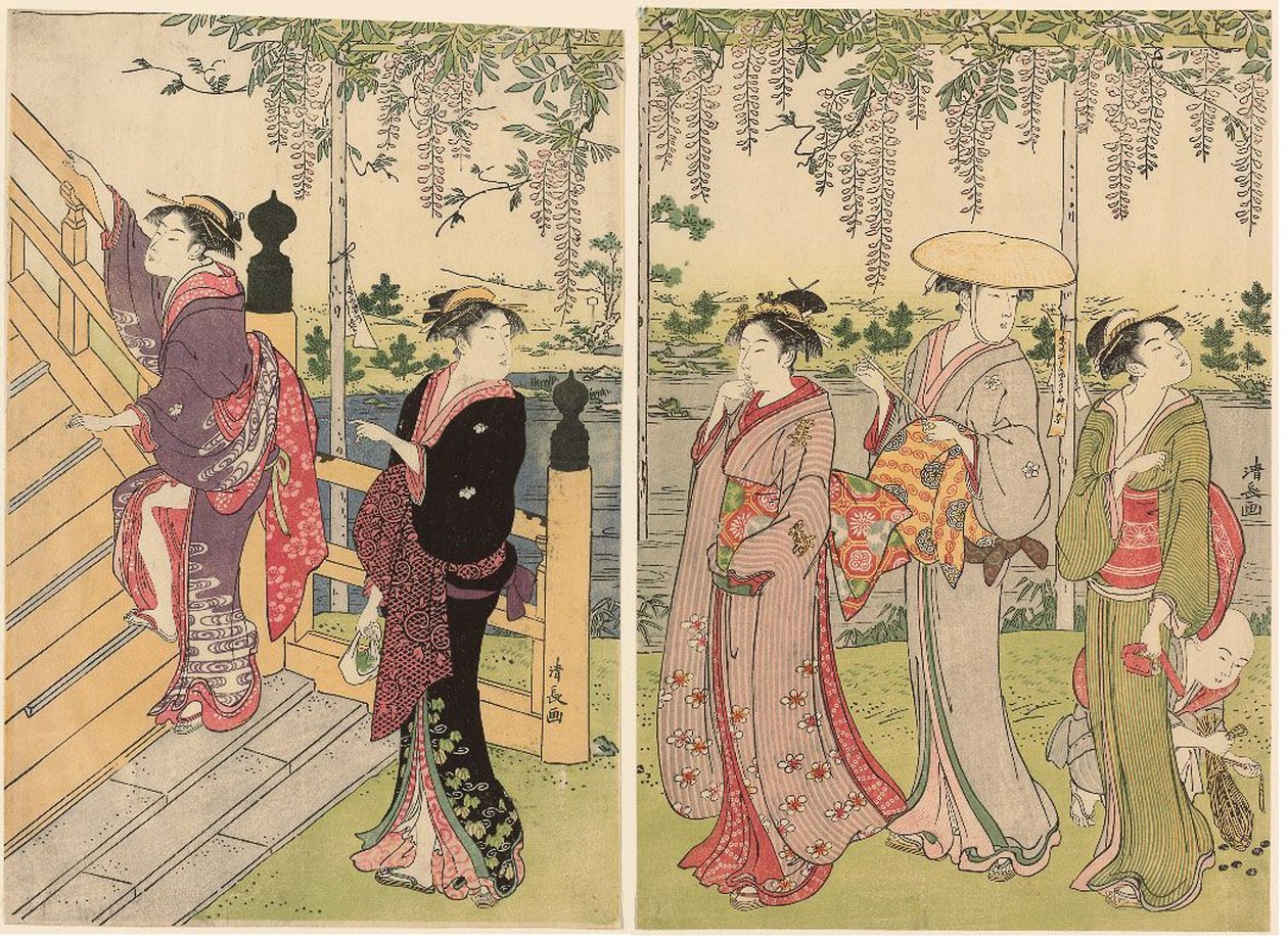 Ammirando il Glicine al Santuario di Kameido da Torii Kiyonaga