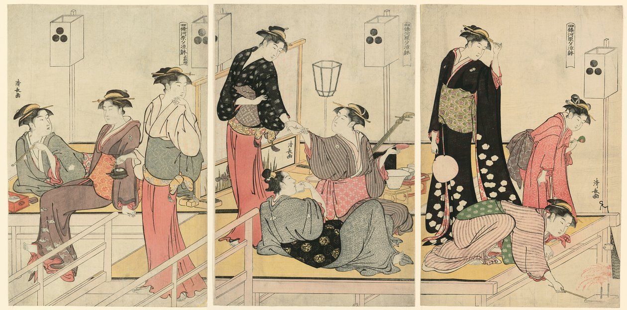 Rinfrescarsi la sera a Shijogawara da Torii Kiyonaga