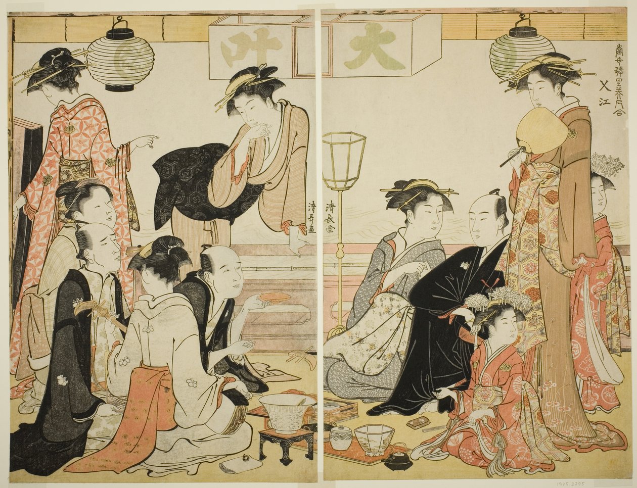 Intrattenitori di Nakazu, dalla serie "Una collezione di bellezze contemporanee dei quartieri del piacere (Tosei yuri bijin awase)" da Torii Kiyonaga