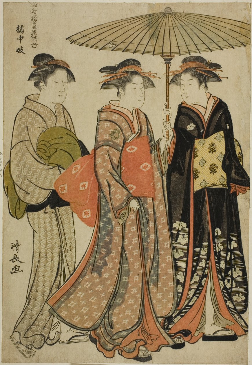 Intrattenitori di Tachibana (Kitchugi), dalla serie "Una collezione di bellezze contemporanee dei quartieri del piacere (Tosei yuri bijin awase)" da Torii Kiyonaga