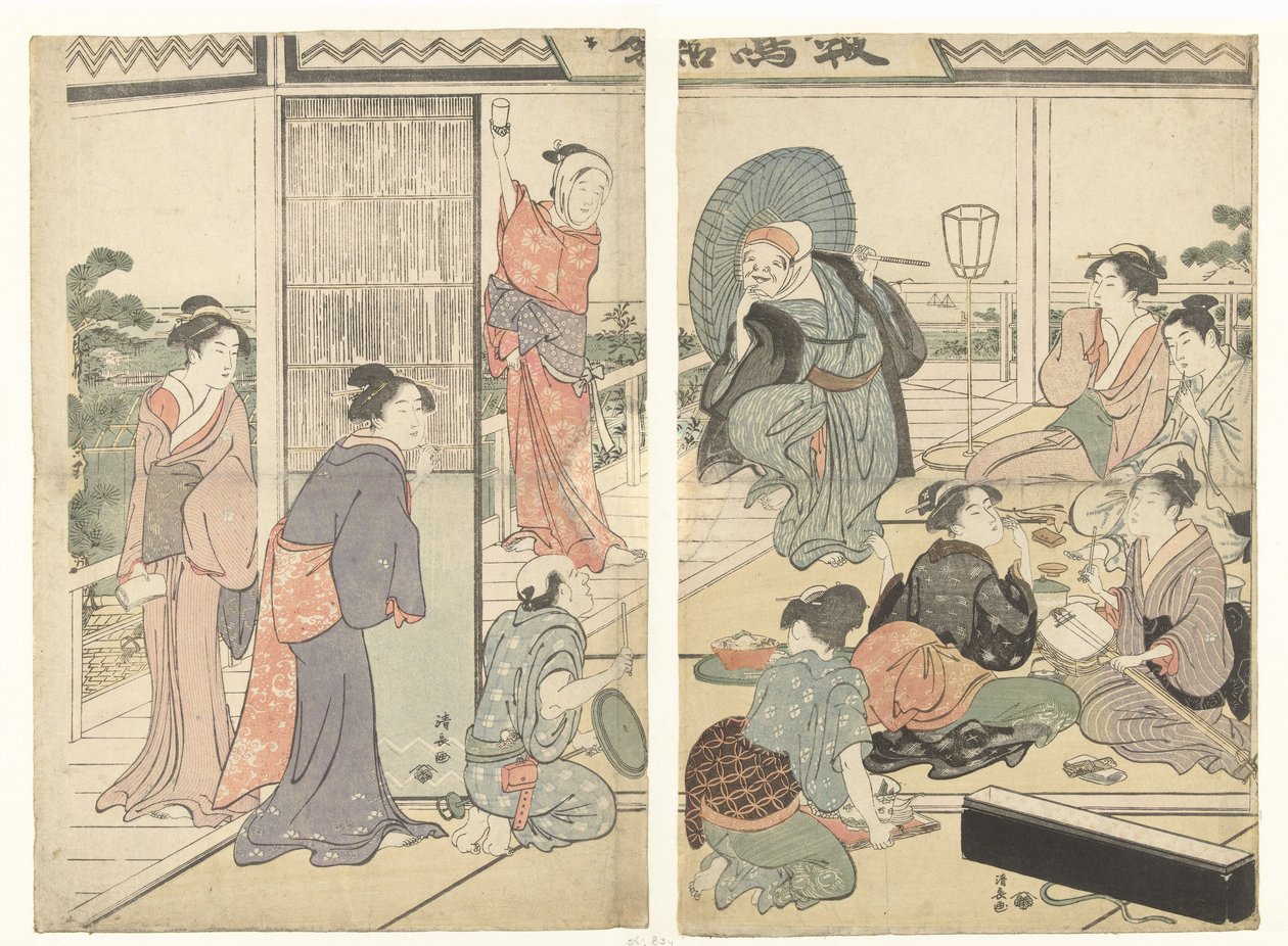 Festa nella casa da tè Komeikan da Torii Kiyonaga
