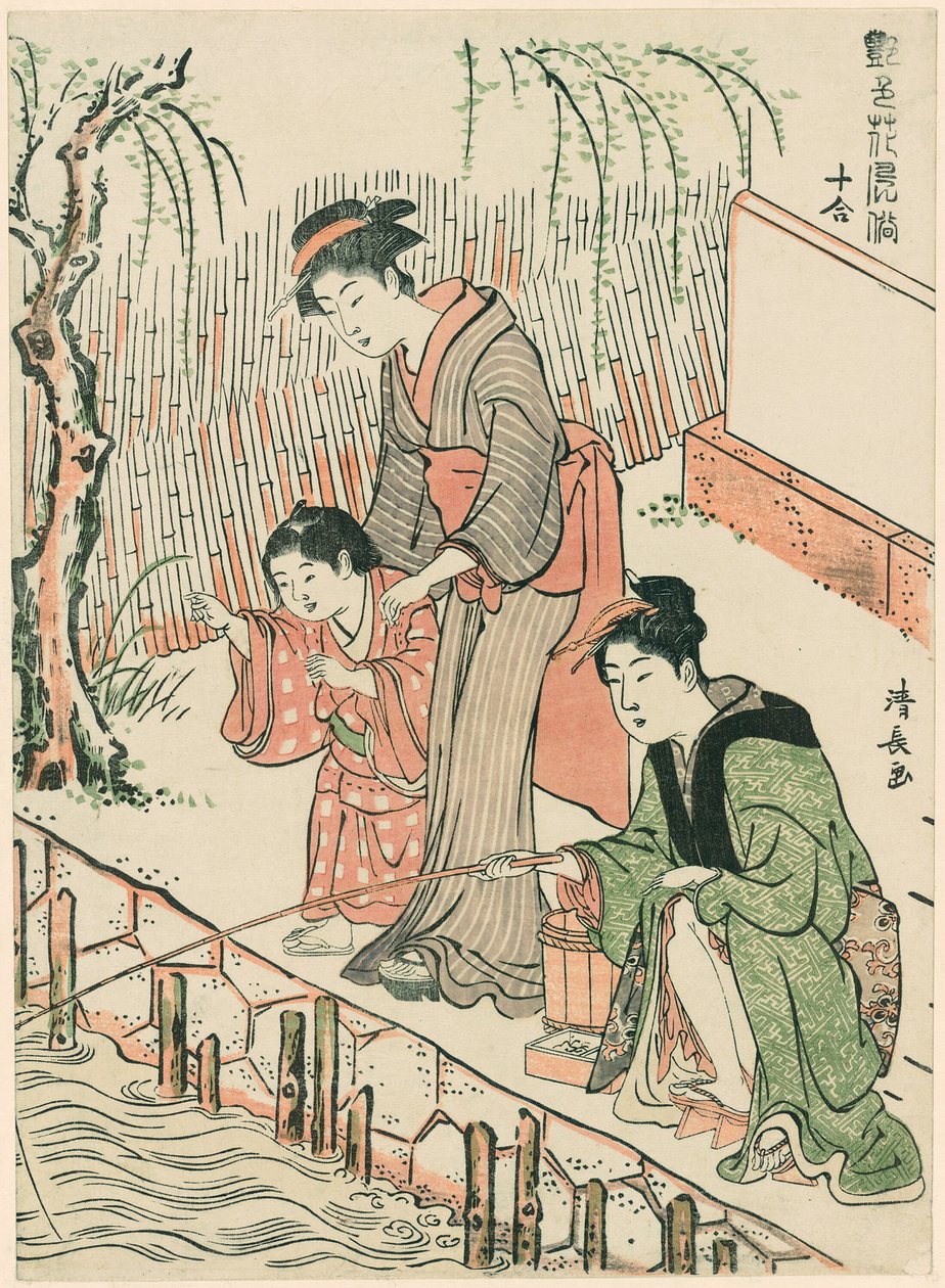 Pesca, dalla serie "Un set di dieci bellezze in stili floreali (Enshoku hana fuzoku ju awase)" da Torii Kiyonaga