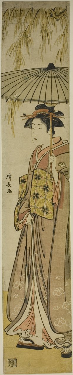 Geisha con un parasole sotto un salice da Torii Kiyonaga