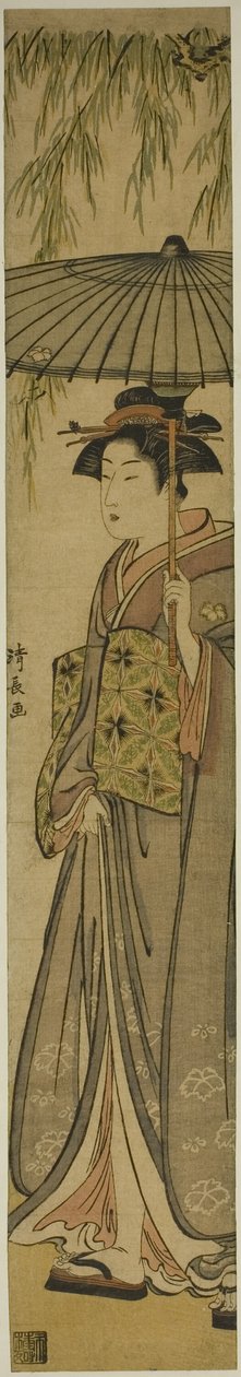 Geisha con un parasole sotto un salice da Torii Kiyonaga