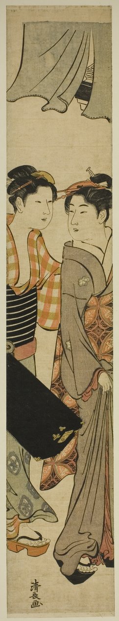 Geisha e la sua cameriera che portano una scatola di shamisen da Torii Kiyonaga