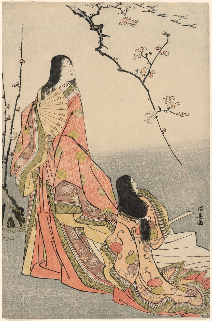 Ise che osserva uno stormo di oche, da una serie senza titolo di dame di corte da Torii Kiyonaga