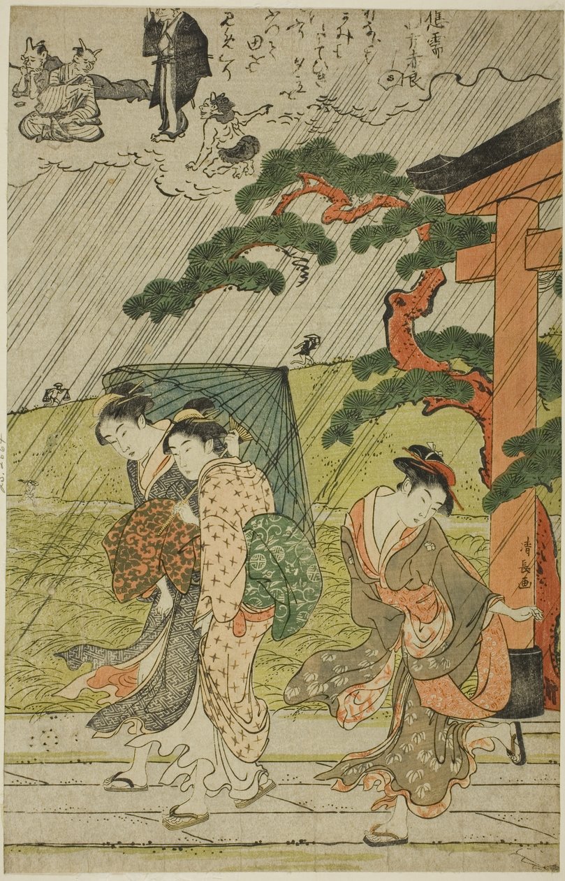 Pioggia Improvvisa al Santuario di Mimeguri da Torii Kiyonaga