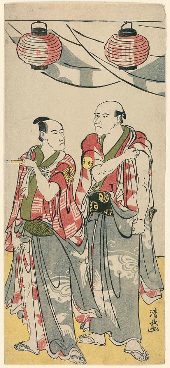 Gli attori Arashi Ryuzo II e Ichikawa Komazo III, da un pentittico di undici attori che celebrano il festival del santuario dei fratelli Soga da Torii Kiyonaga