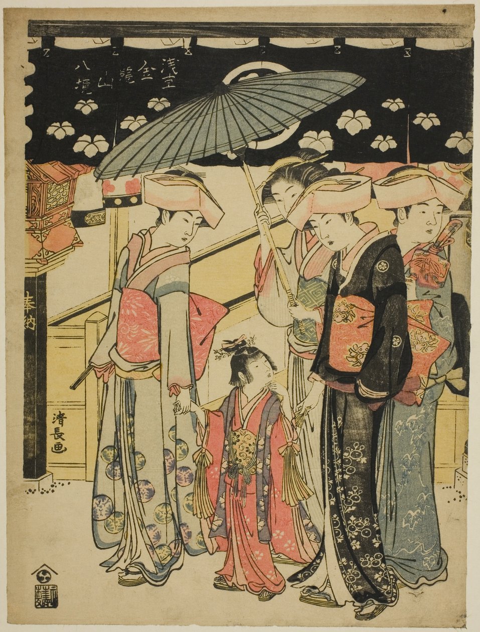 La via dello shopping Nakamise, dalla serie "Otto distretti del tempio Kinryuzan ad Asakusa (Asakusa Kinryuzan hakkei)" da Torii Kiyonaga