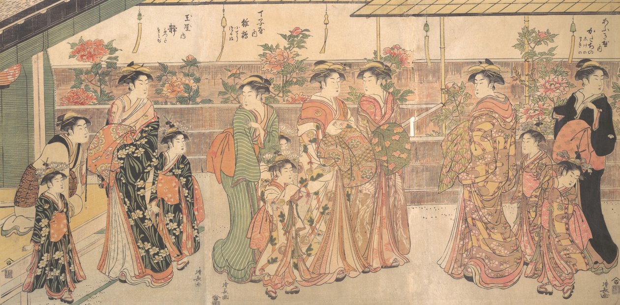 La mostra delle peonie, ca. 1790 da Torii Kiyonaga