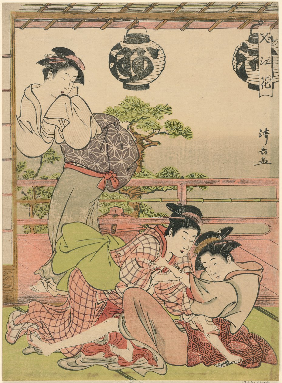 Due geishe che lottano per una lettera (Fumi no arasoi), dalla serie "Fiori di Nakasu (Nakasu no hana)" da Torii Kiyonaga