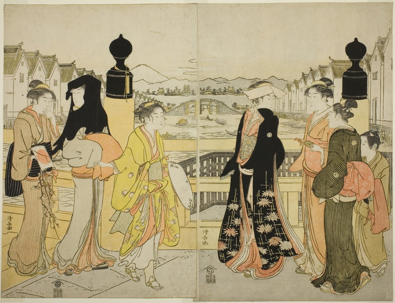 Donne che attraversano il ponte Nihonbashi da Torii Kiyonaga