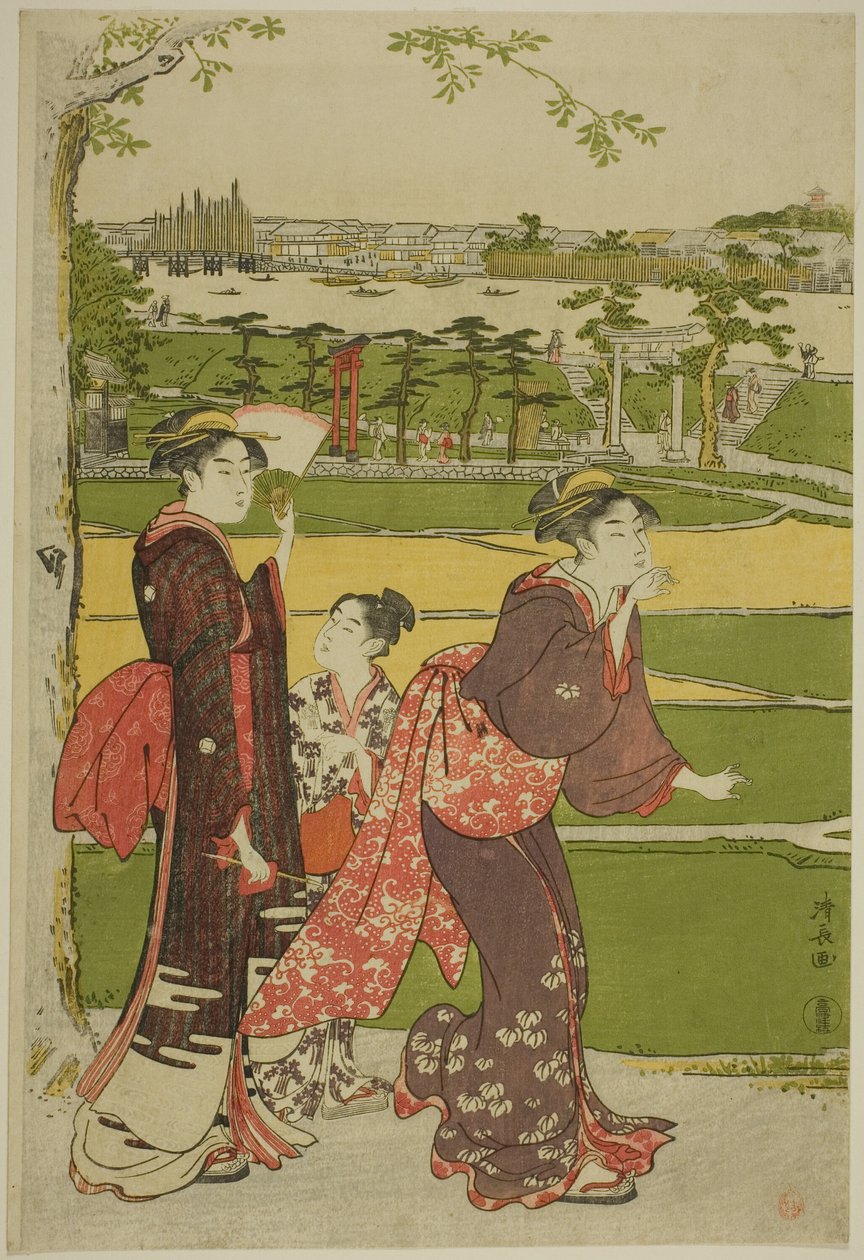 Donne in visita al Santuario di Mimeguri da Torii Kiyonaga