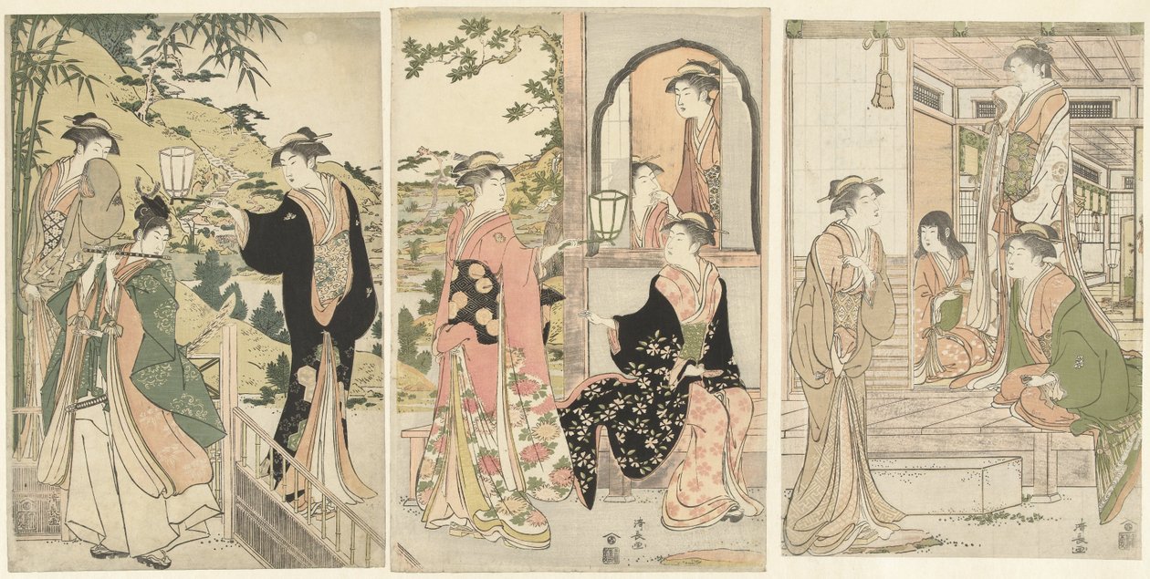 Yoshitsune porta una serenata a Joruri hime da Torii Kiyonaga