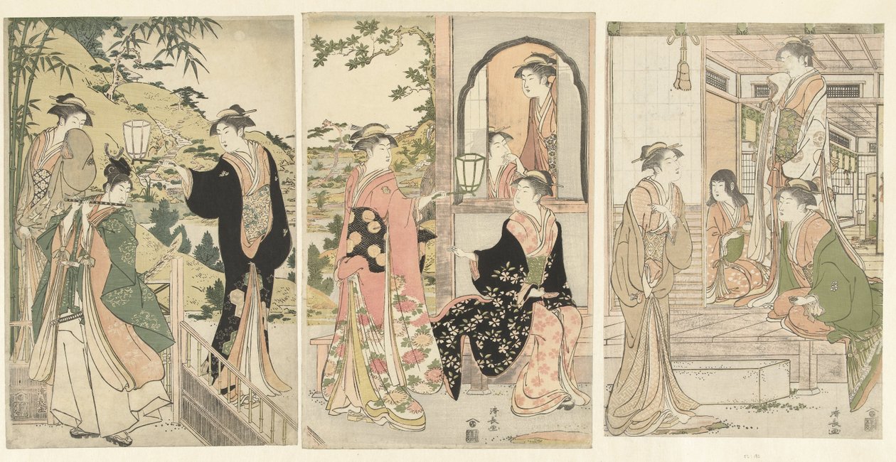 Yoshitsune porta una serenata a Joruri hime da Torii Kiyonaga