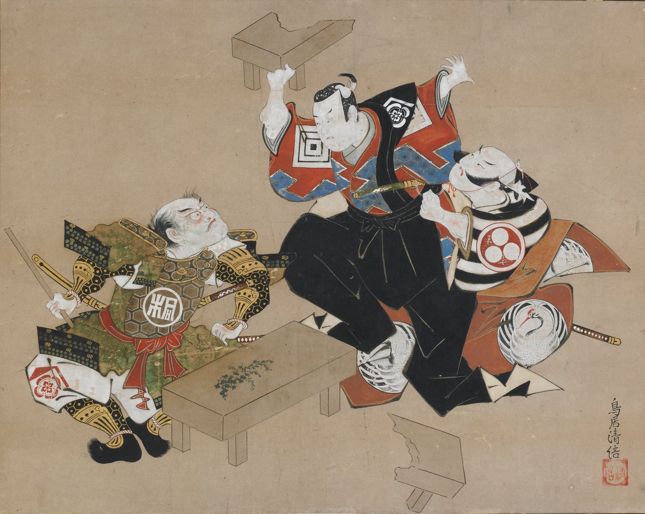 Gli attori Ichikawa Danjuro II come Soga no Goro e Ogawa Zengoro come Kudo Suketsune da Torii Kiyonobu I