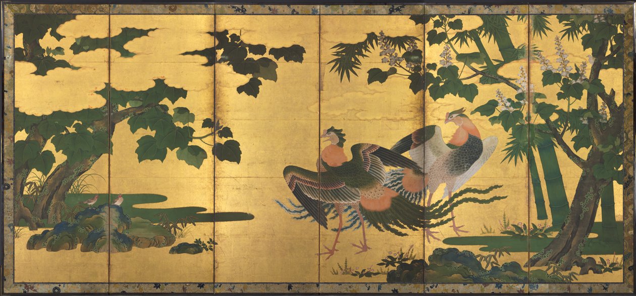 Pavoni e Fenici, fine 1500 da Tosa Mitsuyoshi