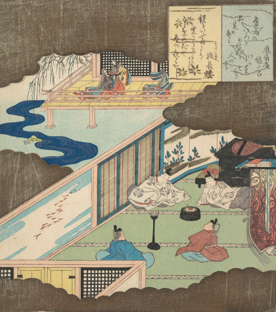 Interno di un palazzo con nobili che conversano, ca. 1820 da Totoya Hokkei