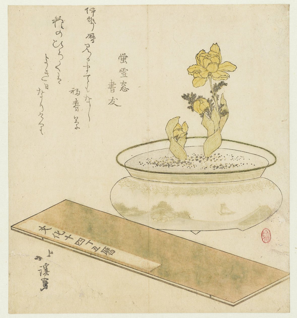 Pianta in vaso e almanacco da Totoya Hokkei
