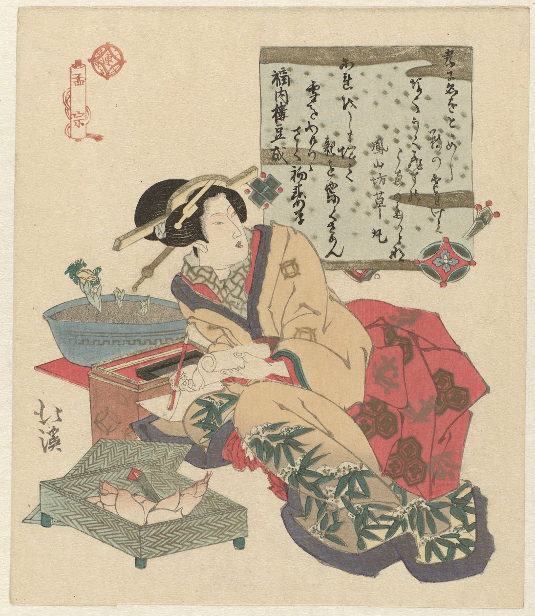 Donna che scrive una lettera da Totoya Hokkei