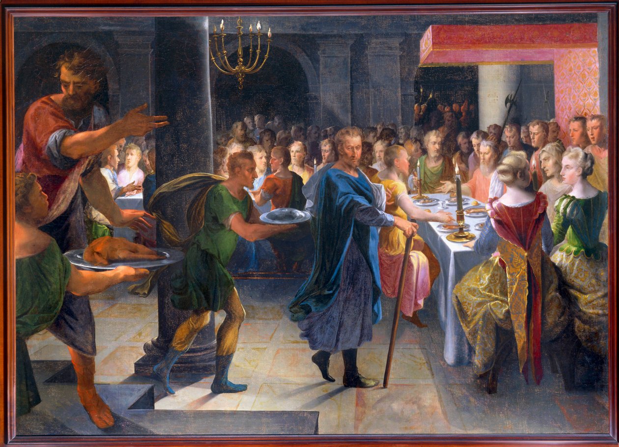 Dado che offre un banchetto a Francus, 1594-1602 circa (dipinto su tela) da Toussaint Dubreuil