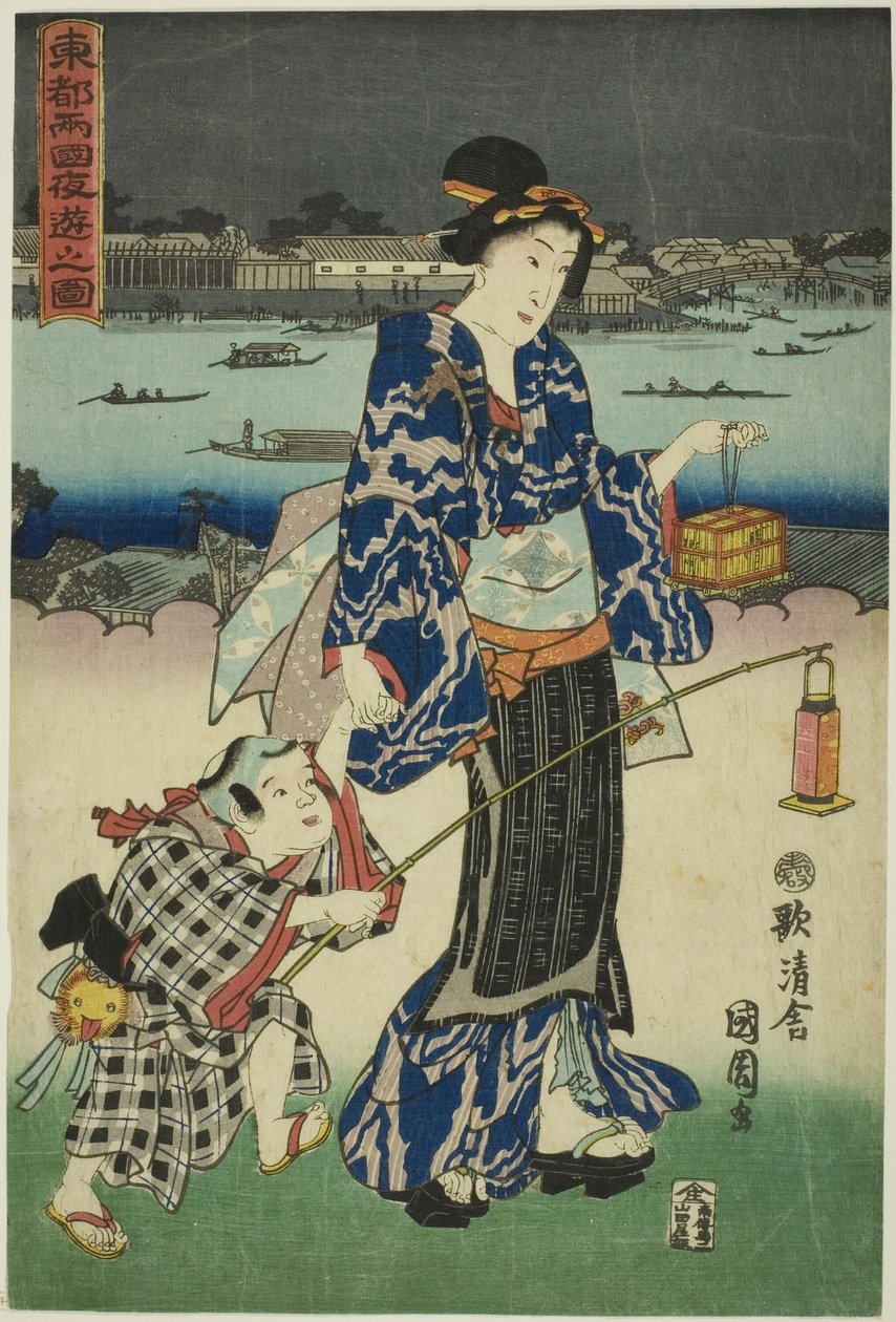 Divertimenti serali a Ryogoku nella capitale orientale da Toyohara Kunichika