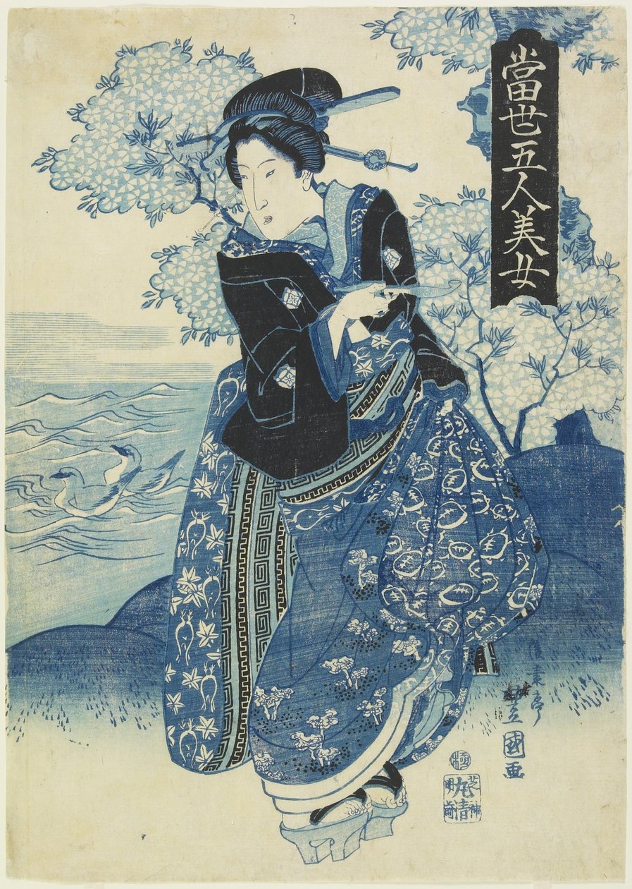 Bellezza che tiene una pipa da Toyokuni II