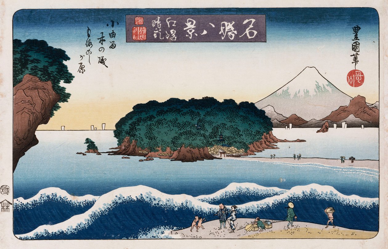 Tempo sereno, Enoshima, dalla serie Otto vedute di luoghi famosi da Toyokuni II