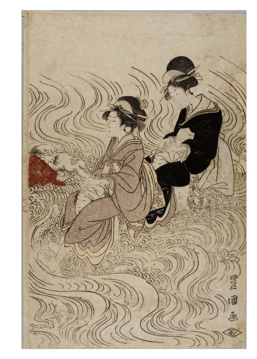 Festa di cortigiane che attraversano un fiume agitato dalle onde da Toyokuni Utagawa