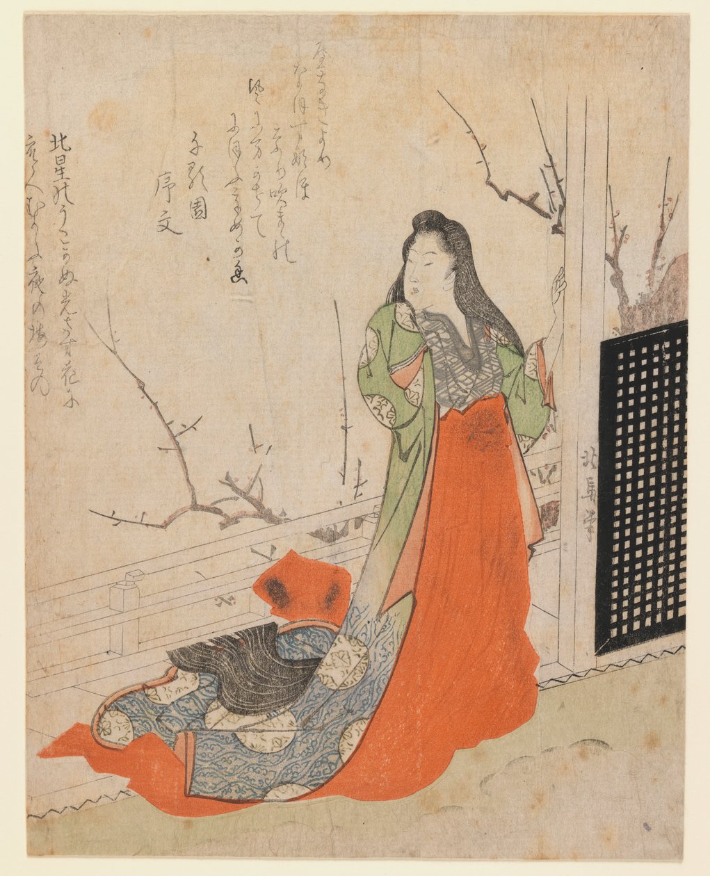 Surimono, signora su una terrazza, c.1830 da Toyota Hokkei