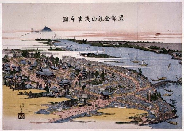 Tempio Kinryuzan Senso-ji nella Capitale Orientale (Edo) c.1820 (stampa su blocchi di legno) da Toyota Hokkei