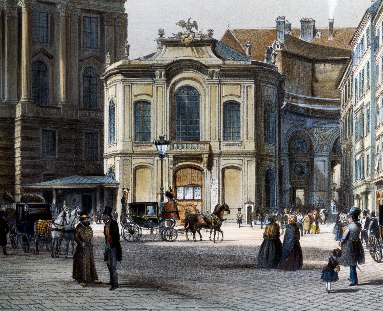 Burgtheater a Vienna Michaelerplatz con Winterreitschule (scuola di equitazione invernale) a destra da Tranquillo Mollo