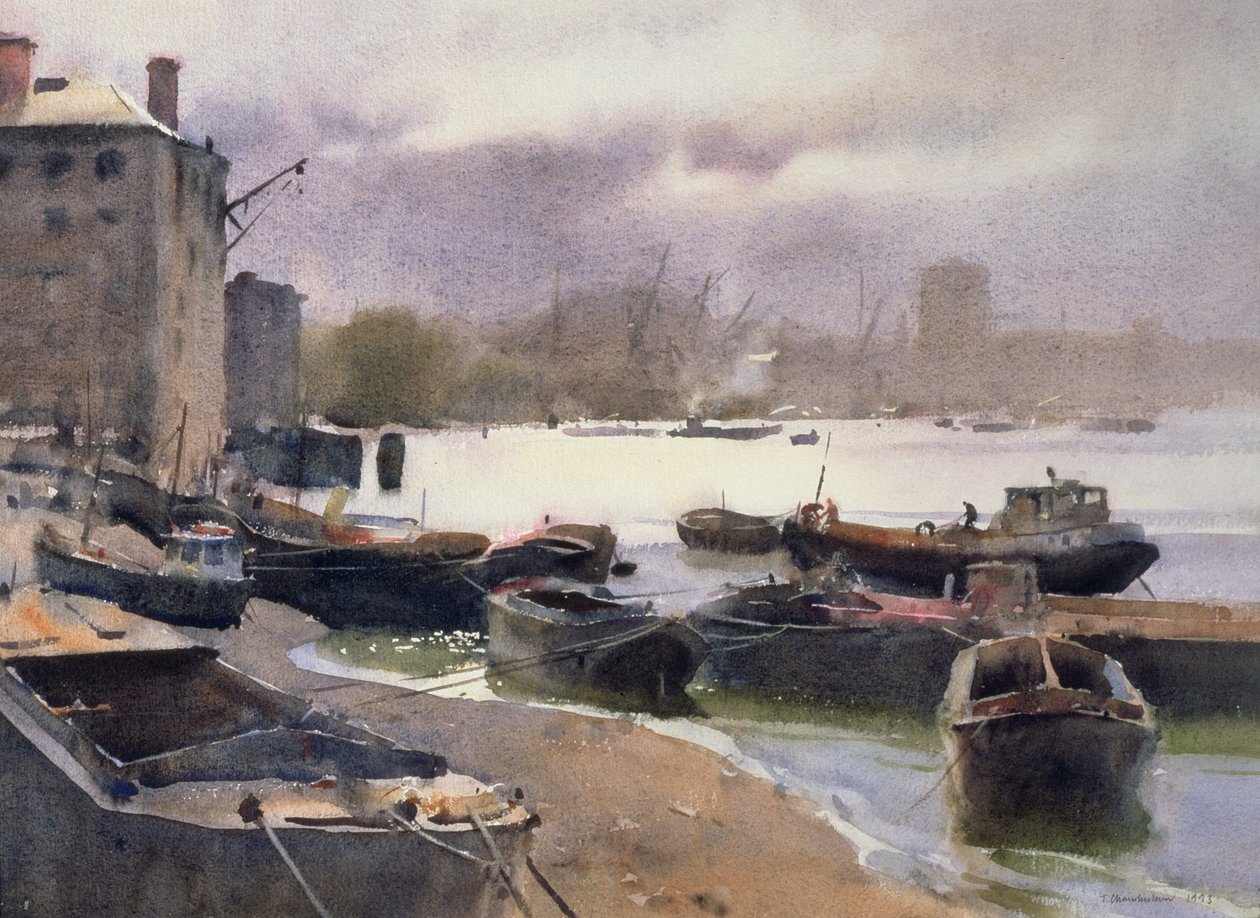 Un gruppo di chiatte, River Thames, 1993 da Trevor Chamberlain
