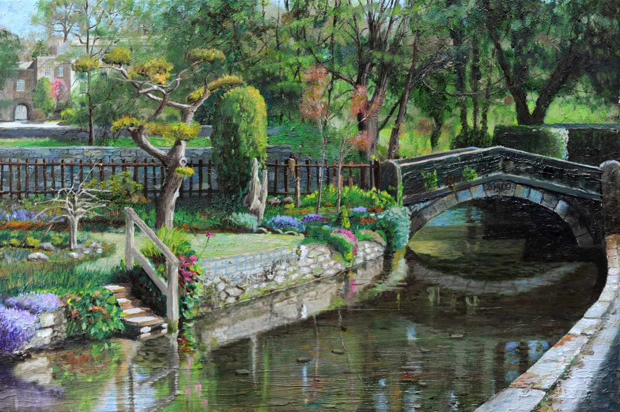 Ponte e giardino, Bakewell, Derbyshire da Trevor Neal