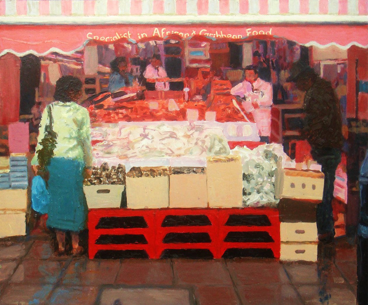 Cibo africano e caraibico, 2010 (olio su tavola) da Trevor Burgess