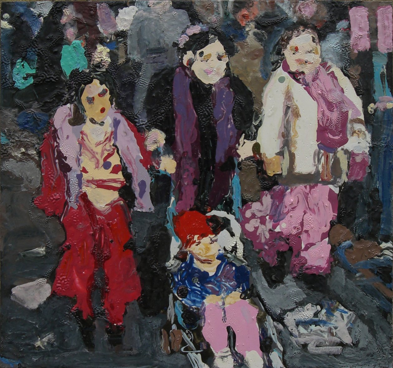 Shopping in famiglia, 2004 (olio su tavola) da Trevor Burgess